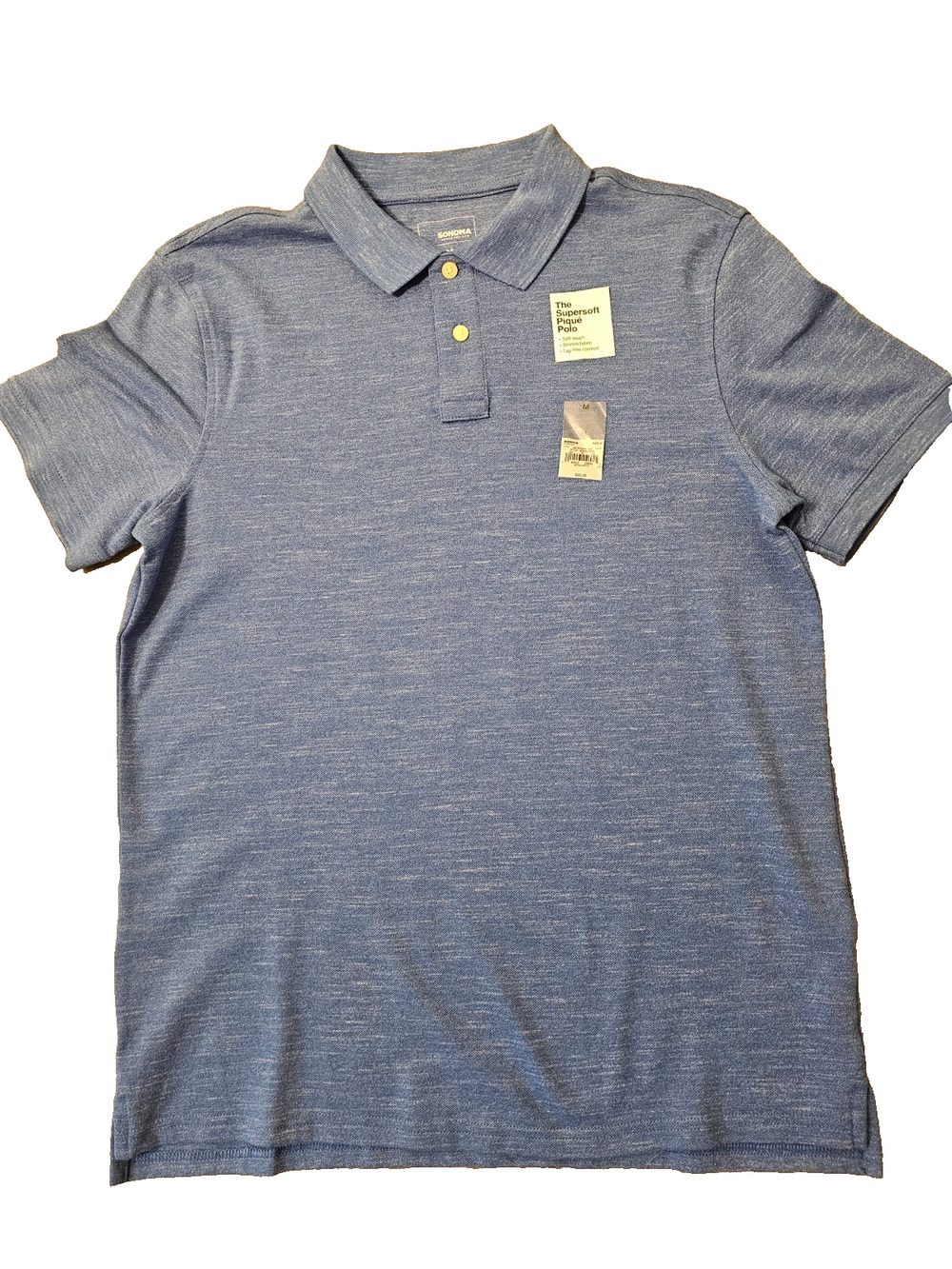 NWT Sonoma Mens Supersoft Pique Polo Shirt Blue Stretch Short Sleeve Medium M